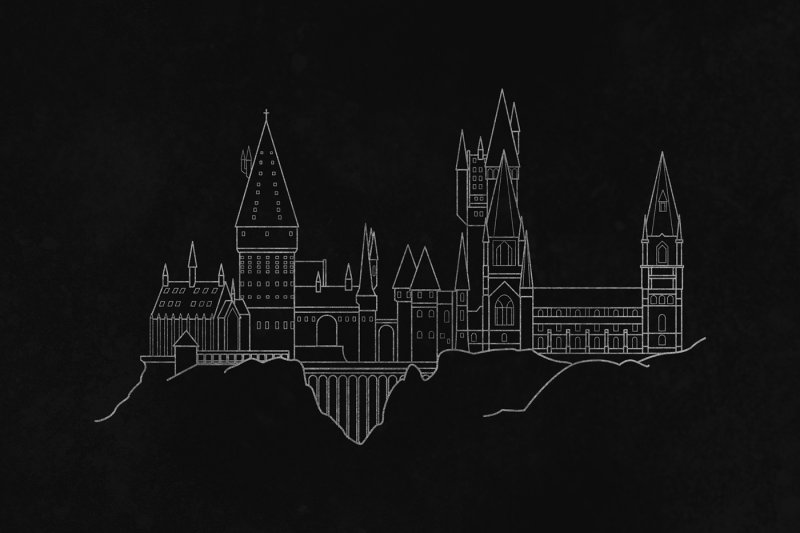 Гарри Поттер замок Хогвартс черно белый