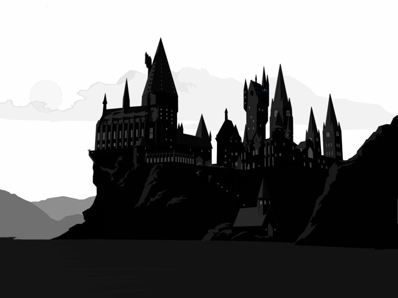 Гарри Поттер замок Хогвартс черно белый