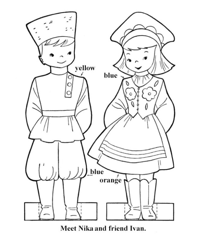 Русский национальный костюм раскраска для детей