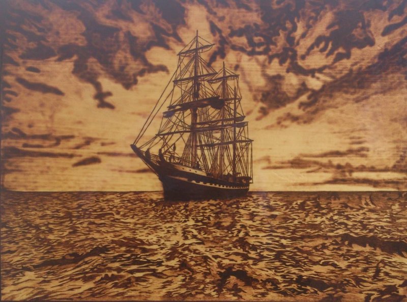 Выжигание по дереву "корабль"