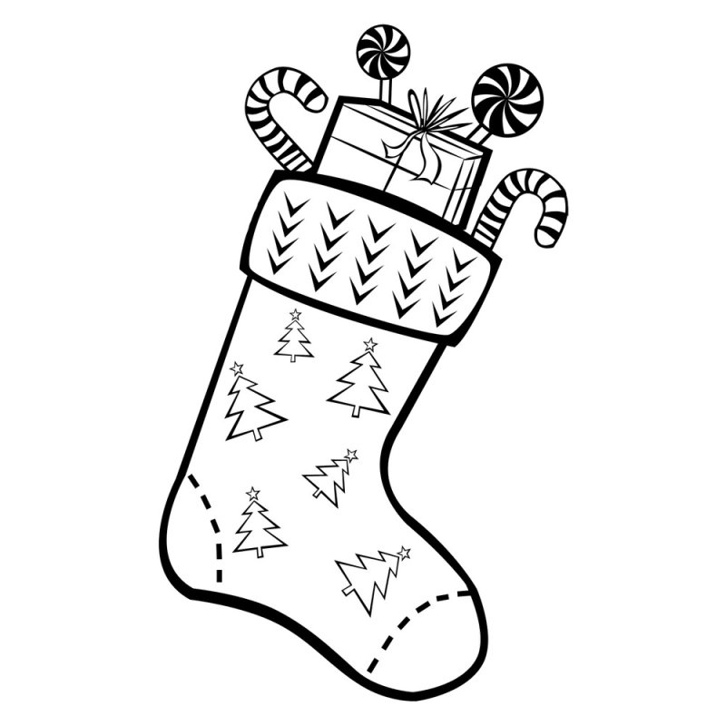 Новогодний носок раскраска