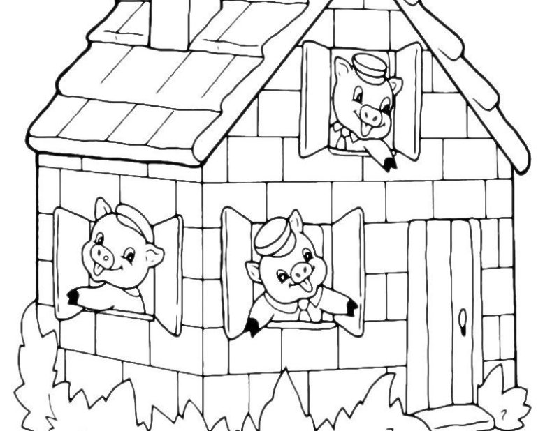 Раскраска домики 3 поросят