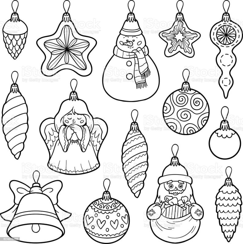 Разукрашки новогодние игрушки