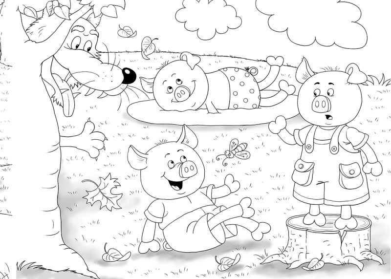 Три поросенка рисунок карандашом