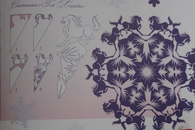 Снежинки из бумаги кони