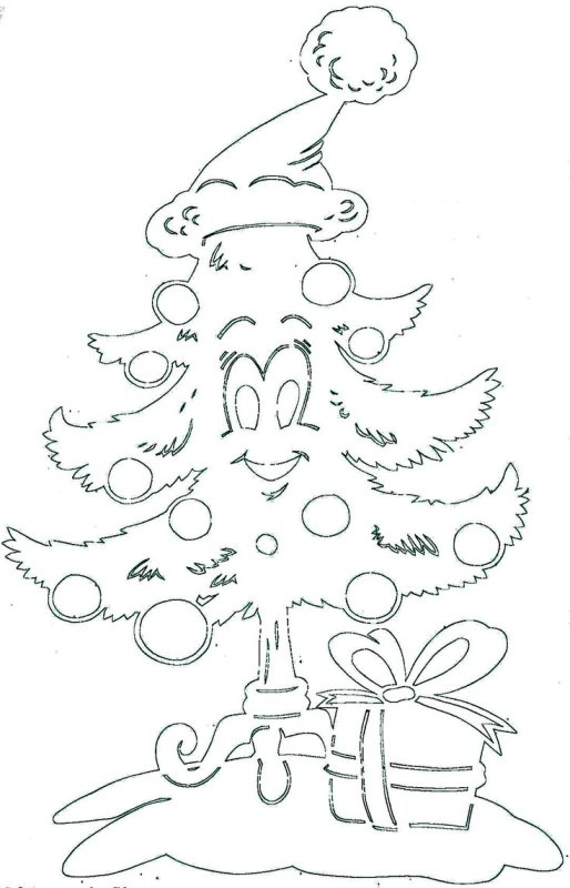 Новогодняя ёлка вырезки на окна