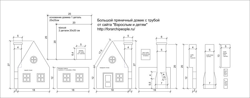 Чертеж пряничного домика с размерами