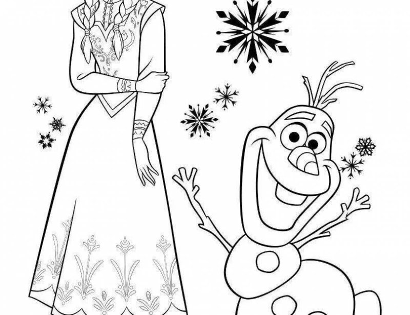 Эльза и Олаф раскраска