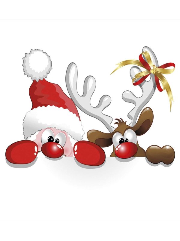 Дед Мороз и олень выглядывают