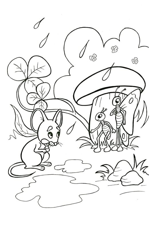 Раскраска к сказке под грибом Сутеев