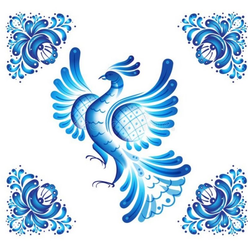 Элементы гжельской росписи Гжель птица