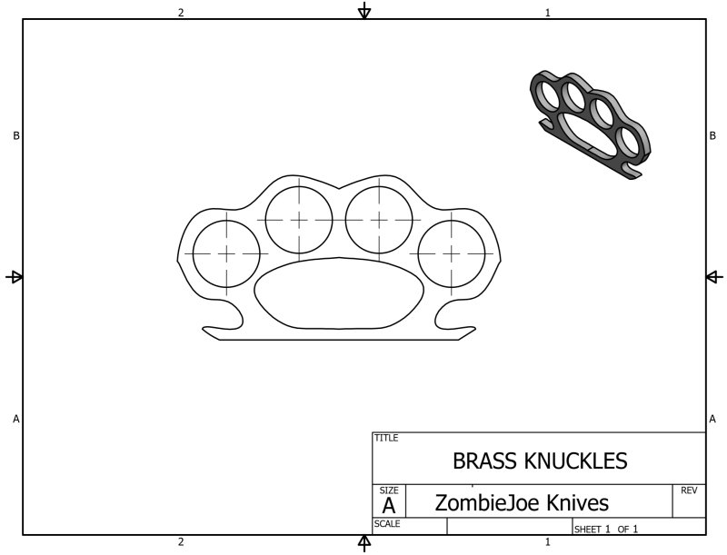 Чертёж кастета с размерами в натуральную величину
