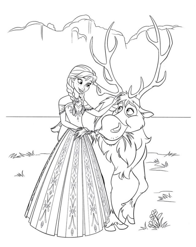 Раскраска Эльза и Анна и Олаф