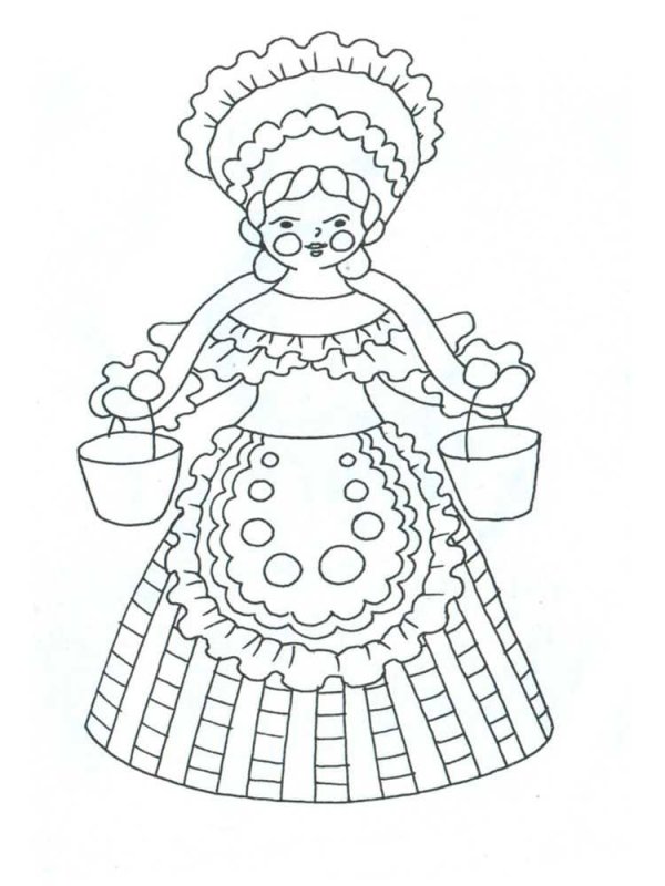 Дымковская игрушка Барыня раскраска