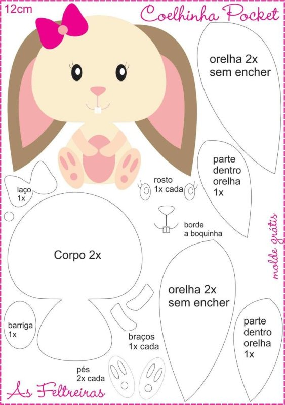 Игрушки из фетра схема выкройки зайчик