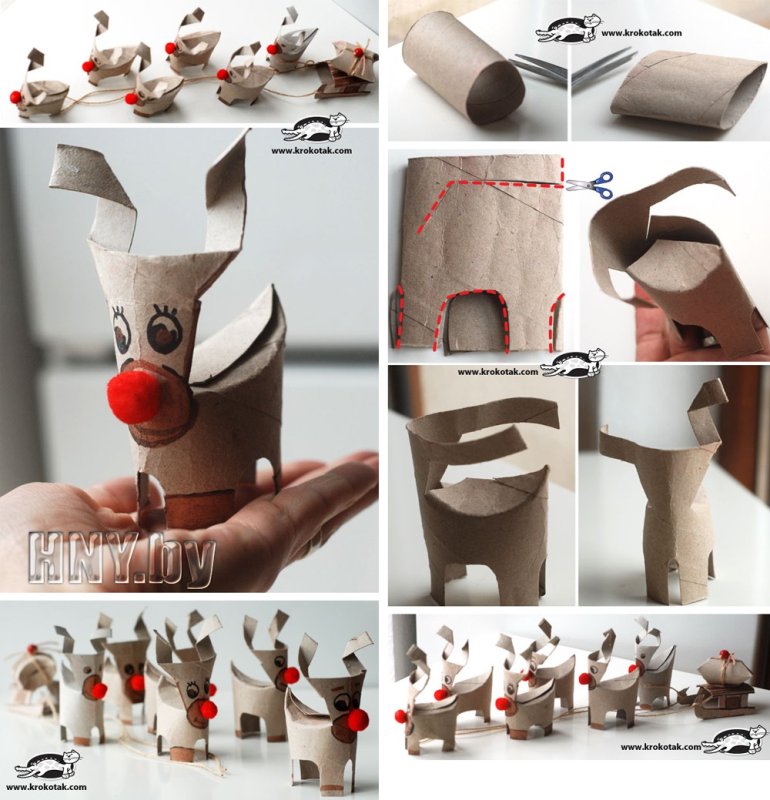 Олень из втулки туалетной бумаги