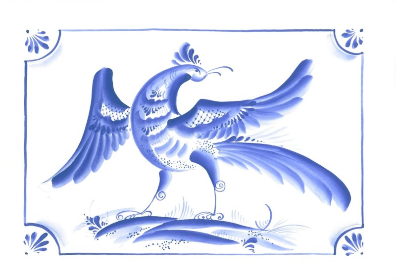 Рисование птицы в стиле Гжель