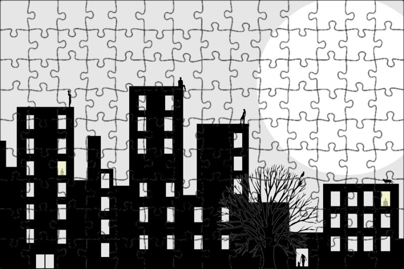 Черные силуэты домов