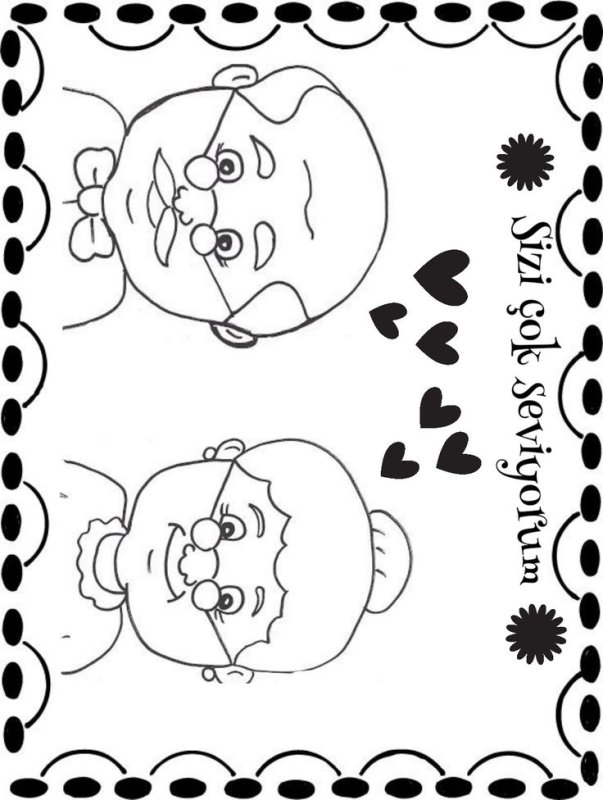 Лица бабушки и дедушки для раскрашивания