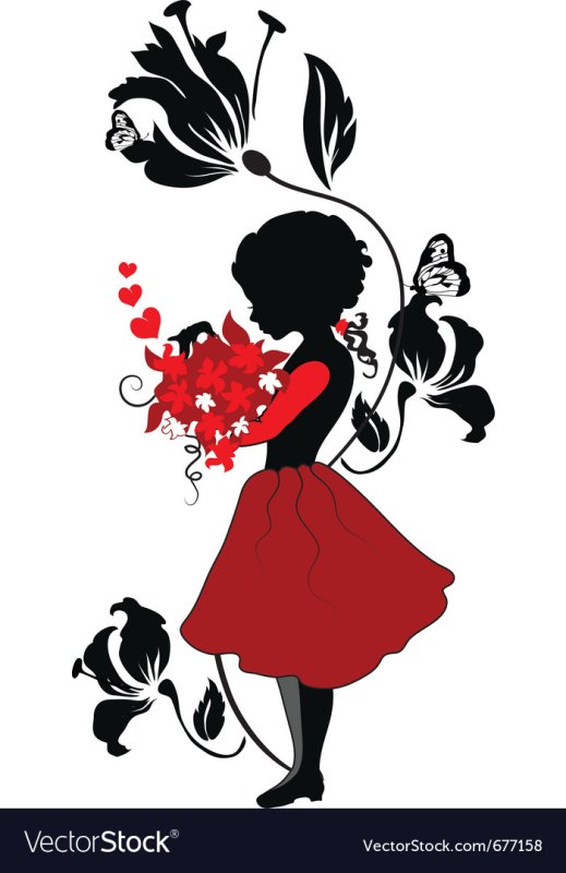 Силуэт девочки с цветами