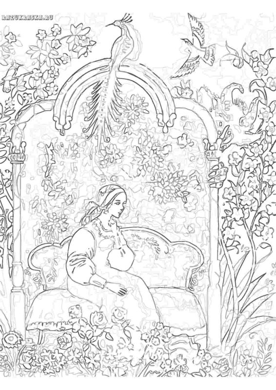 Иллюстрация к сказке Аленький цветочек раскраска