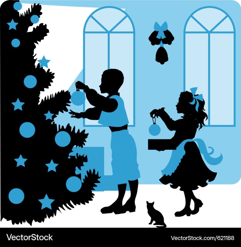 Силуэт наряжают елку