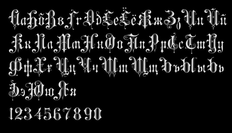Каллиграфический алфавит русский Готический