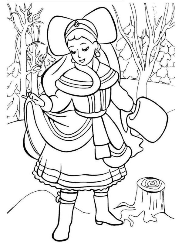 Падчерица из сказки 12 месяцев раскраска