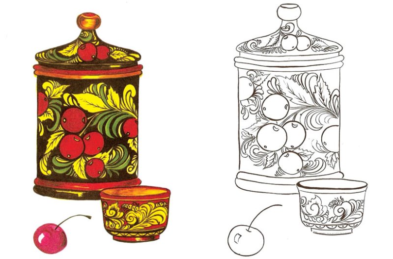 Роспись Хохломская сахарница раскраска
