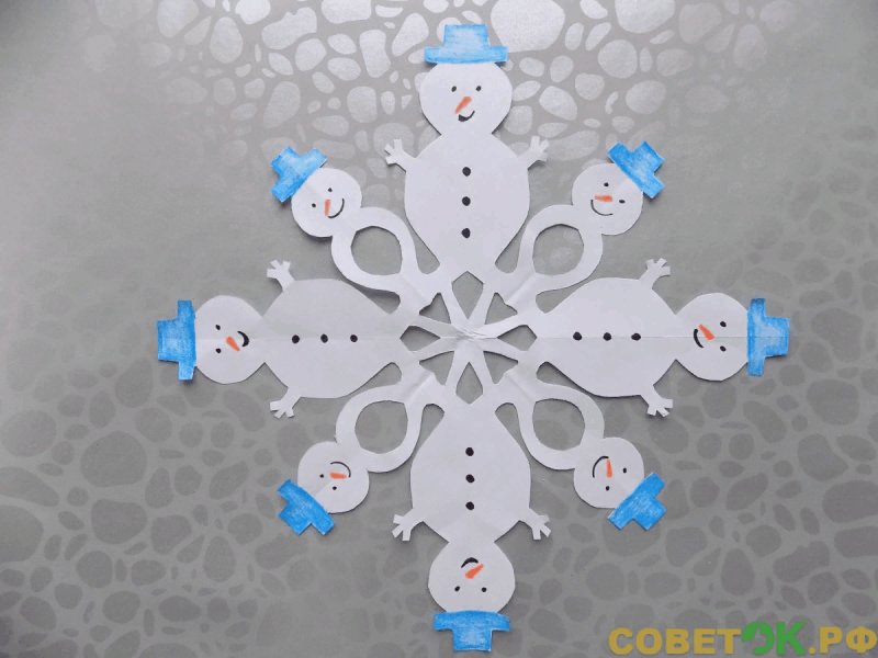 Снежинки из бумаги снеговички