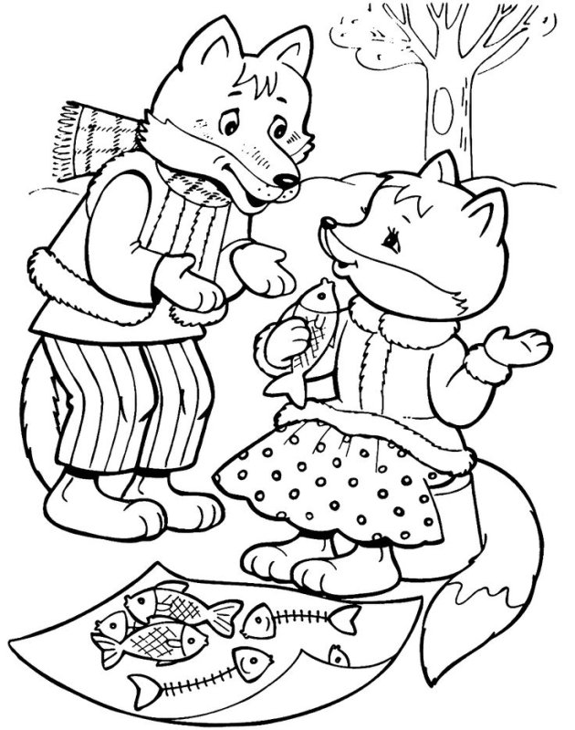 Волк и лиса раскраска