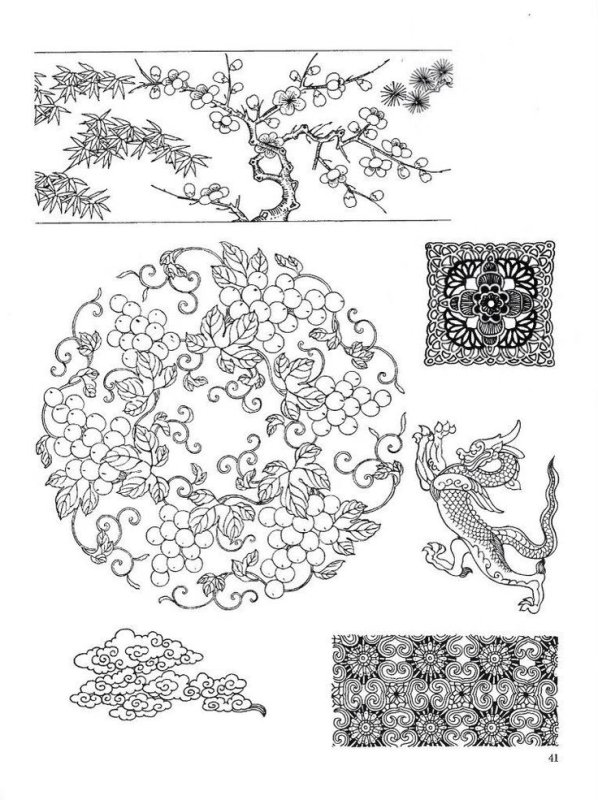 Китайские орнаменты и узоры трафареты
