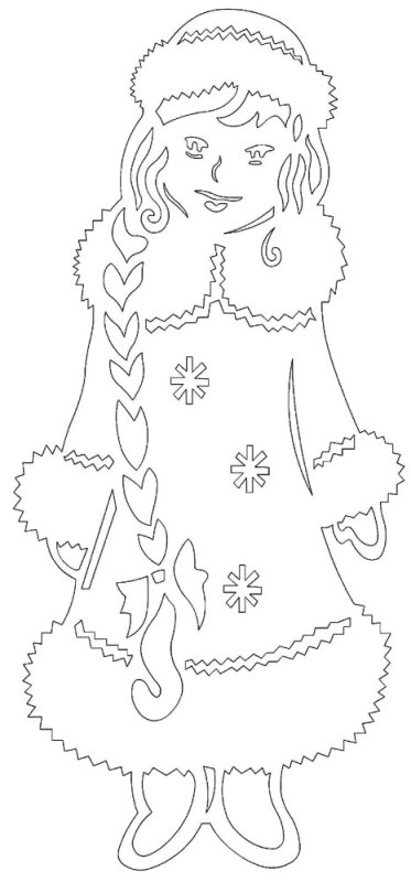 Трафарет Снегурочки для вырезания на окно