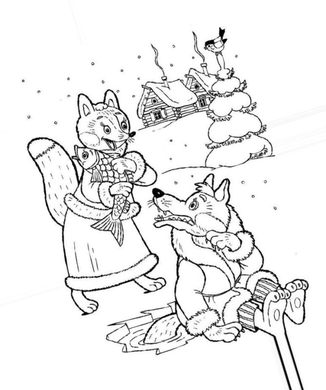 Лиса со скалочкой раскраска