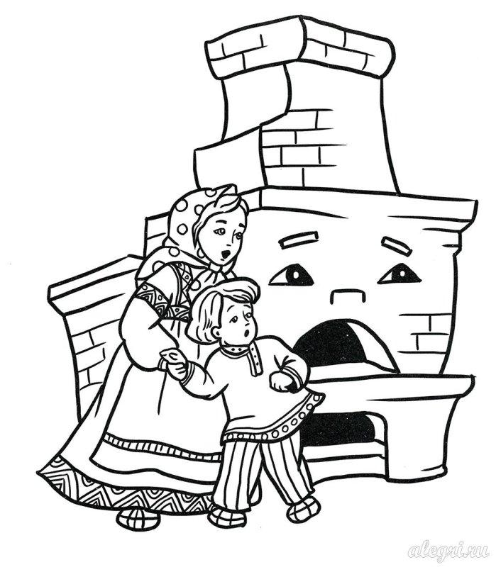 Рисунок к сказке гуси лебеди русская печь