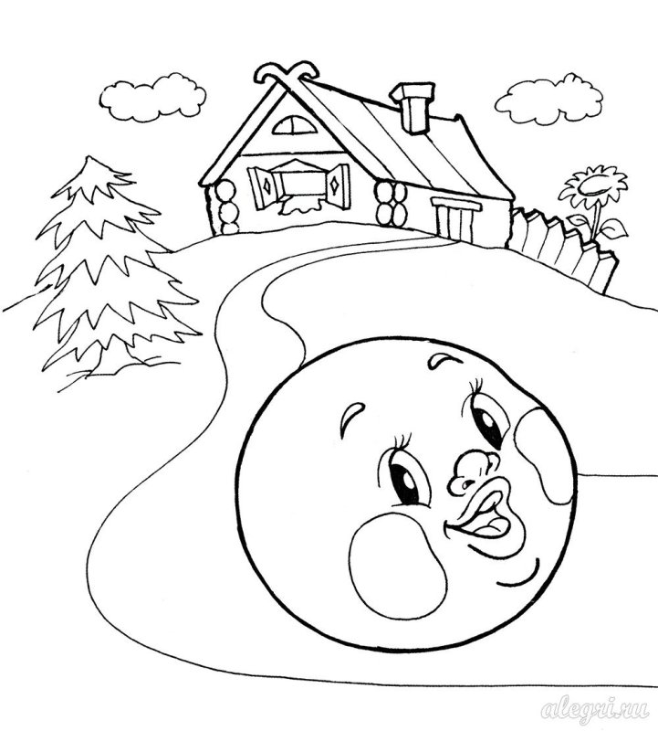 Колобок раскраска для малышей
