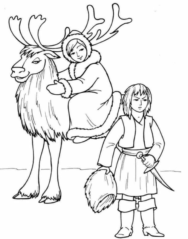 Маленькая разбойница и Герда Снежная Королева раскраска