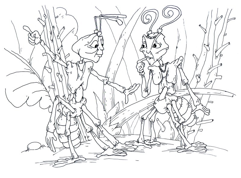 Стрекоза и муравей разукрашка