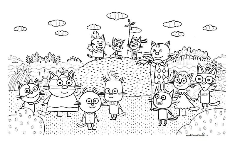 Раскраски для детей 3 кота