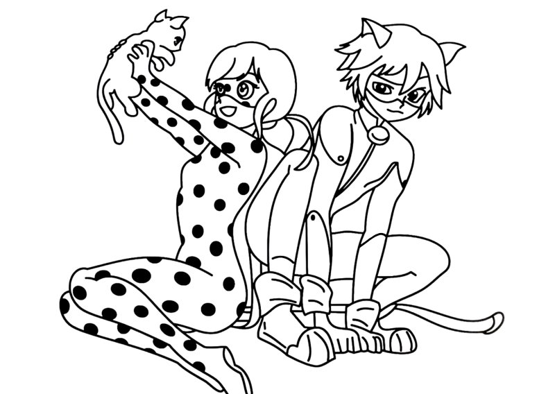 Раскраска для девочек леди баг и СУПЕРКОТ