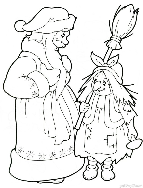 Баба Яга и новый год раскраска
