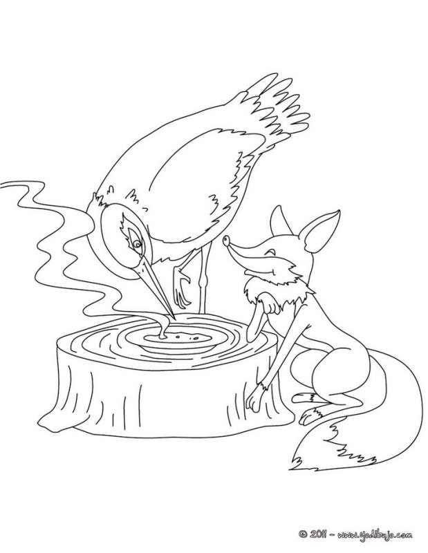 Рисунок к сказке лиса и журавль раскраска