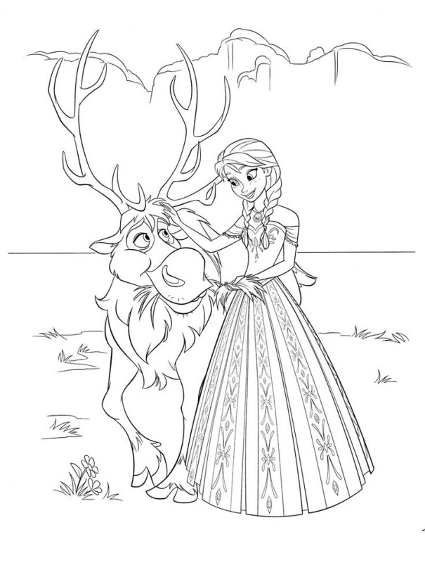 Раскраска Эльза и Анна и Олаф