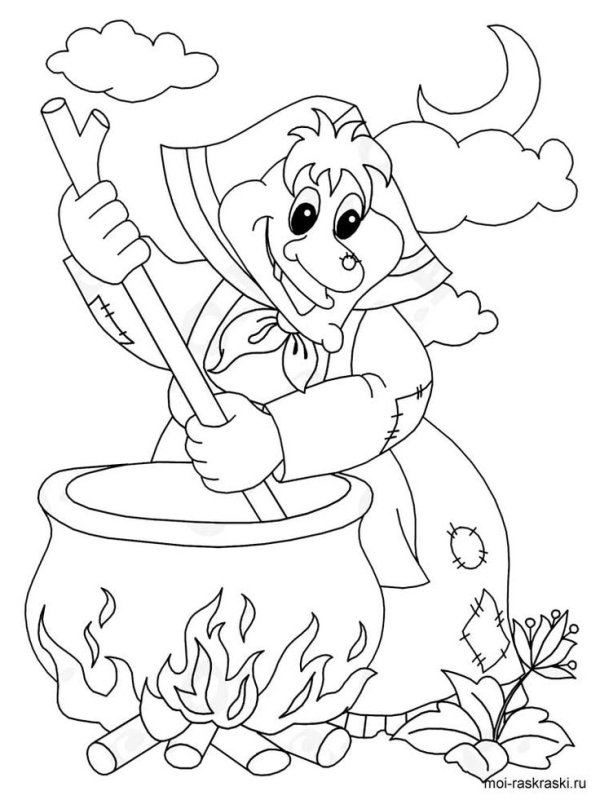 Раскраска баба Яга для детей