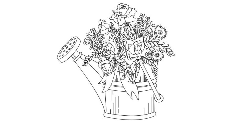 Лейка с цветами рисунок для детей