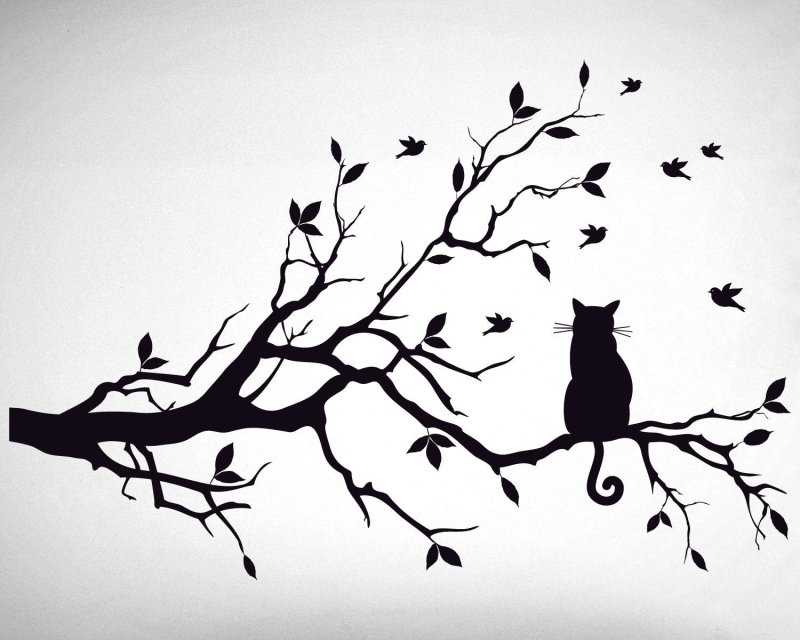 Силуэт птицы на ветке