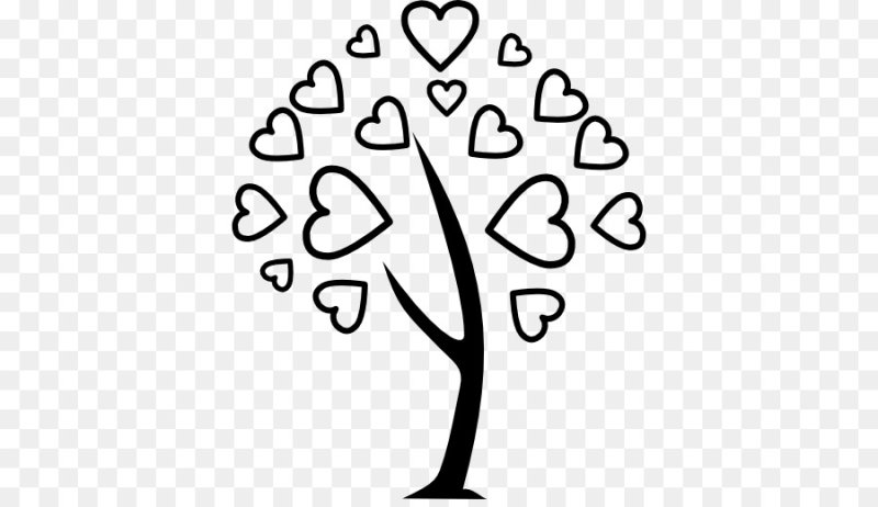 Дерево с сердечками трафарет