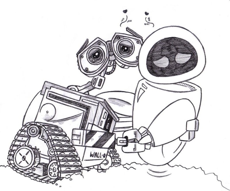 Раскраски Валли и ева роботы
