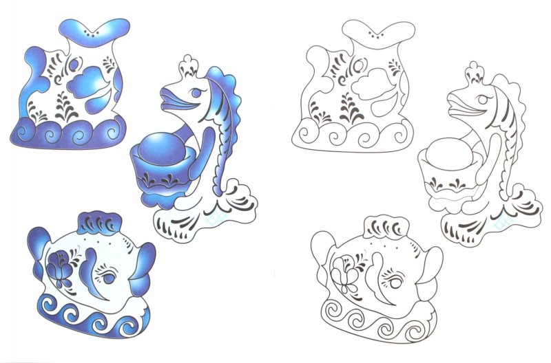 Гжельская роспись раскраска для детей