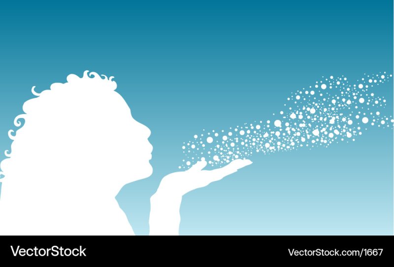 Силуэт девочка дует на снежинки